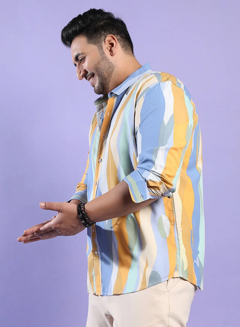 Instafab Plus  Men's Multicolour Contrast Abstract Print Shirt For Casual Wear | Spread Collar | Long Sleeve | Button Closure | Heavy Rayon Shirt Crafted With Comfort Fit For Everyday Wear for Men | Best Price UAE