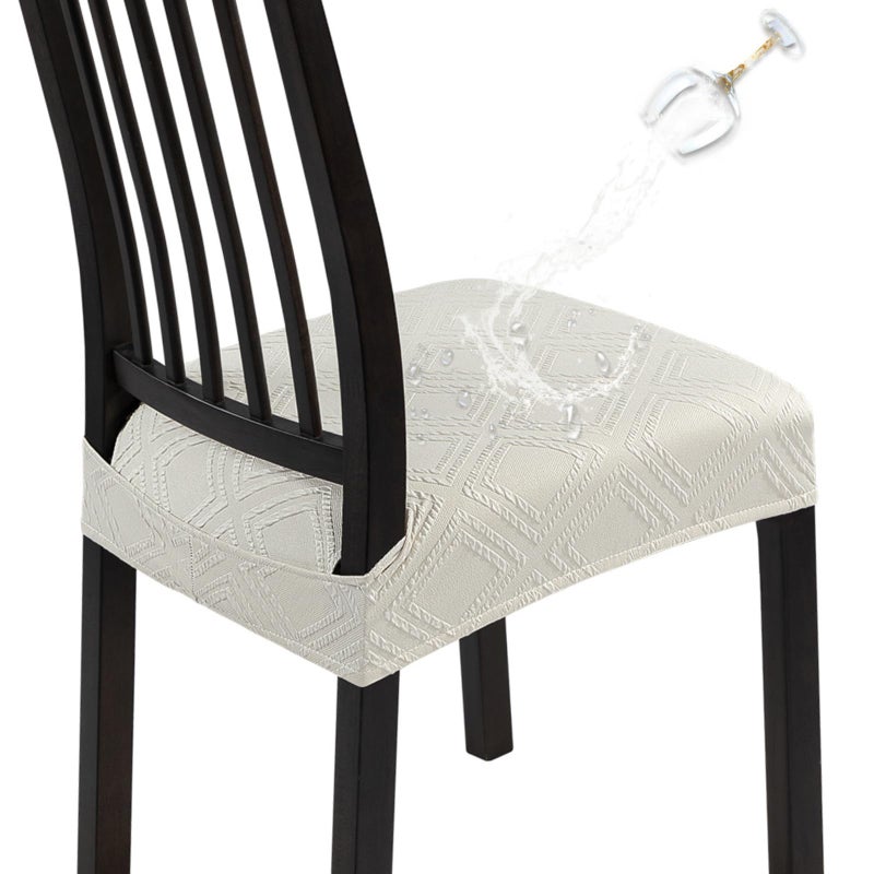 SearchI Waterproof Dining Chair Seat Covers Set of 4 Washable Stretch Seat Covers for Dining Chairs RearCovered Dining Room Seat Cover ProtectorCream Rhombus Jacquard - Image 2