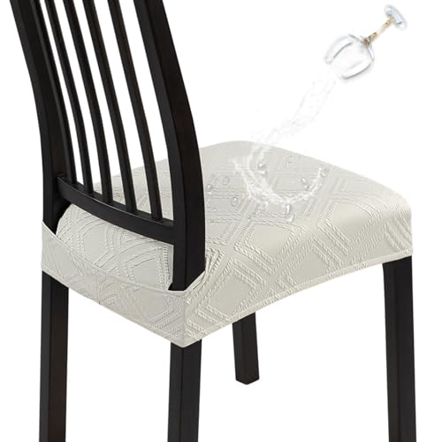 SearchI Waterproof Dining Chair Seat Covers Set of 4 Washable Stretch Seat Covers for Dining Chairs RearCovered Dining Room Seat Cover ProtectorCream Rhombus Jacquard - Image 1