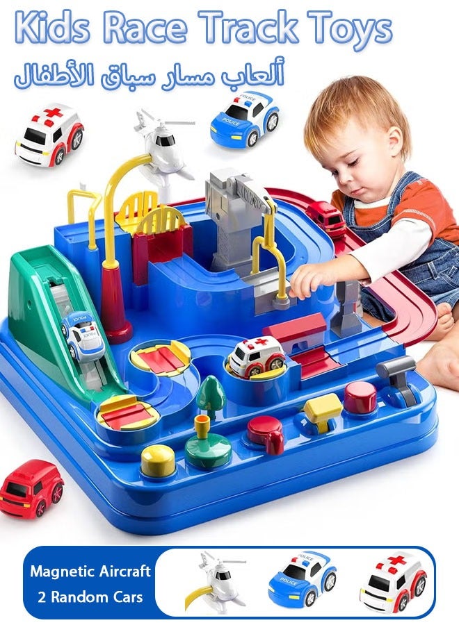 Kids Race Track Toys, Wheels Track Set with 4 Toy Car, Multi-Lane Preschool Educational City Rescue, Cartoon Car Race Track Big Adventure Puzzle Rail Car, Coasting Magnetic Slot Toys for Kids Age 3 4 Years  - Image 1