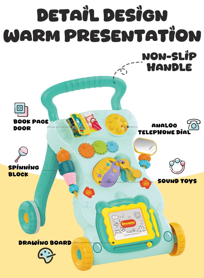 Mi VAZA 3 in 1 Baby Walker, Baby Push Walker for girls boys, Sit to Stand up Learning Walkers with drawing board, Baby Push Walker, Assemble as Scooter/Balance bike/Detachable Panel, Walking Toys,Infant Musical Activity Center for 12 to 36 months - Green - Image 2