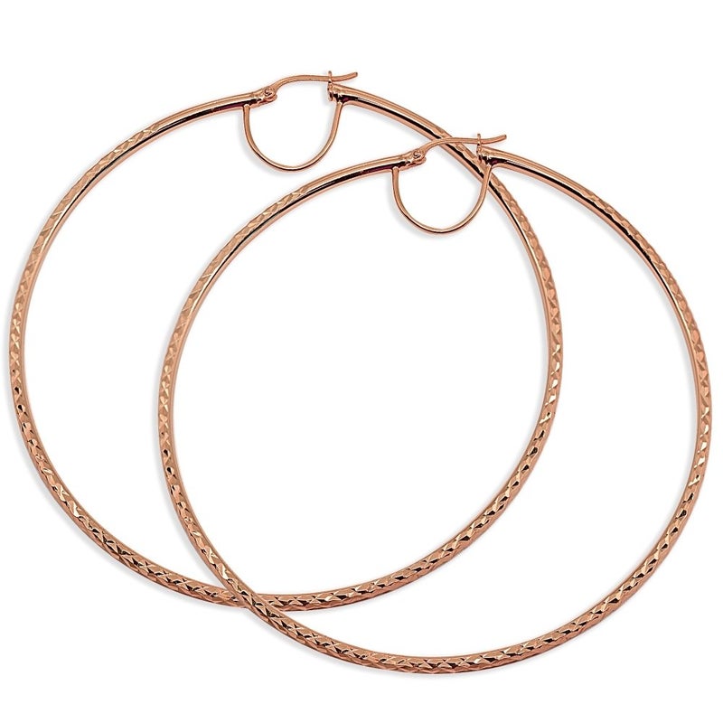 Hoops 4 Less Rose Gold Flash Sterling Silver 2x70mm Diamond-Cut Round Extra Large Hoop Earrings for Women, 2 3/4 Inches - Image 2