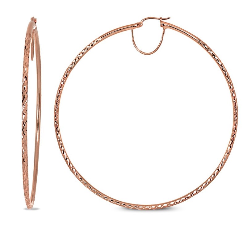 Hoops 4 Less Rose Gold Flash Sterling Silver 2x70mm Diamond-Cut Round Extra Large Hoop Earrings for Women, 2 3/4 Inches - Image 1