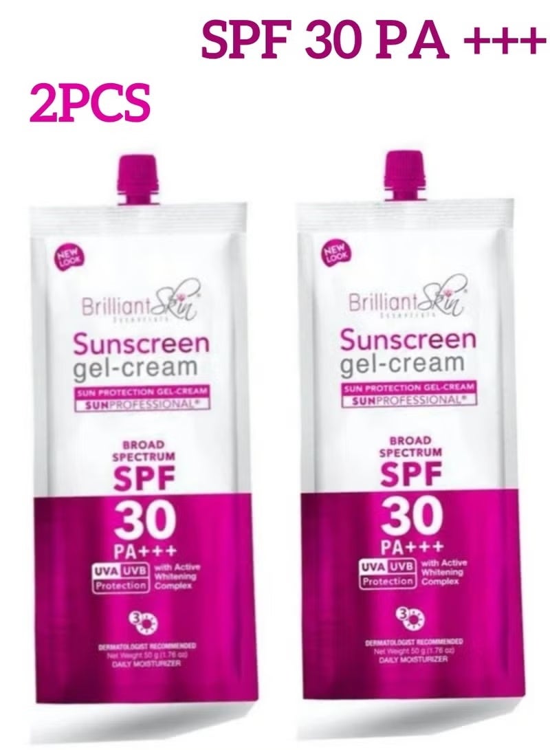 بريليانت سكين عبوتان من كريم جل واقي من الشمس - حماية واسعة النطاق SPF30 PA+++ | مع مركب تبييض فعال، خفيف الوزن، غير دهني ومرطب - Image 1