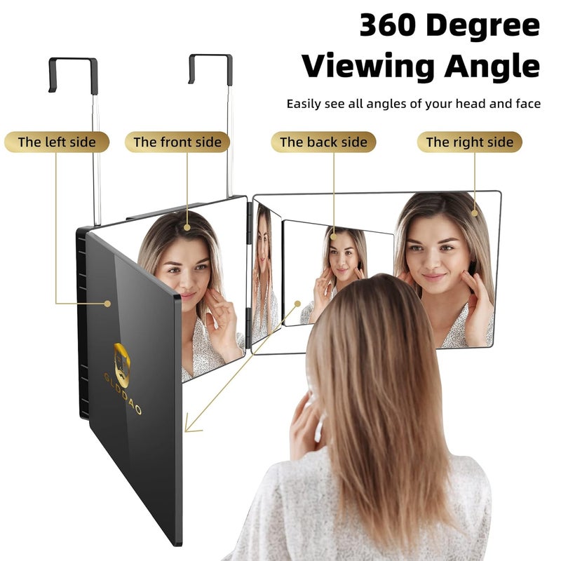 GLDDAO 3 Way Mirror for Self Hair Cutting 360 Trifold Barber Mirrors 3 Sided Makeup Mirror to See Back of Head Used for Hair Coloring Braiding DIY Haircut Tool are Good Gifts for Men Women - Image 2