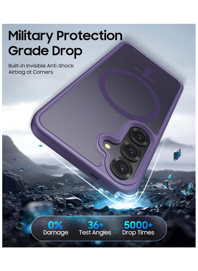 Magnetic Case for Samsung Galaxy S25 Plus 5G 6.7inch, Translucent Matte Back, Shockproof Magnetic Case Compatible with MagSafe, for Samsung Galaxy S25 Plus (Deep Purple)