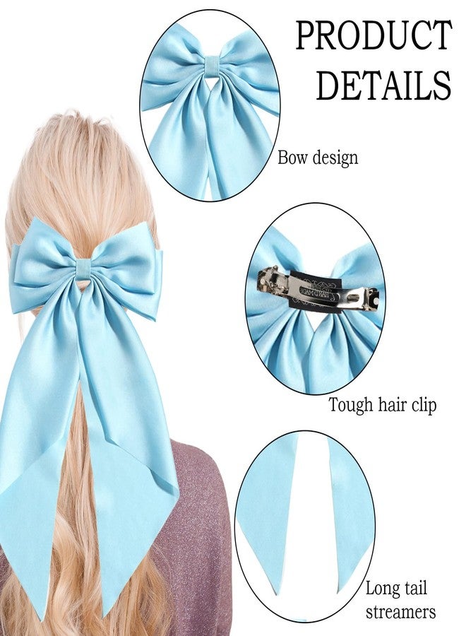 MHDGG 5Pcs Silky Satin Hair Bows for Women,5 Color Hair Bows Clips for Women Oversized Long Tail Hair Bows Hair Barrettes Hair Accessories Gifts Bowknot Aesthetic (Black White Pink Blue Rurple) - Image 4