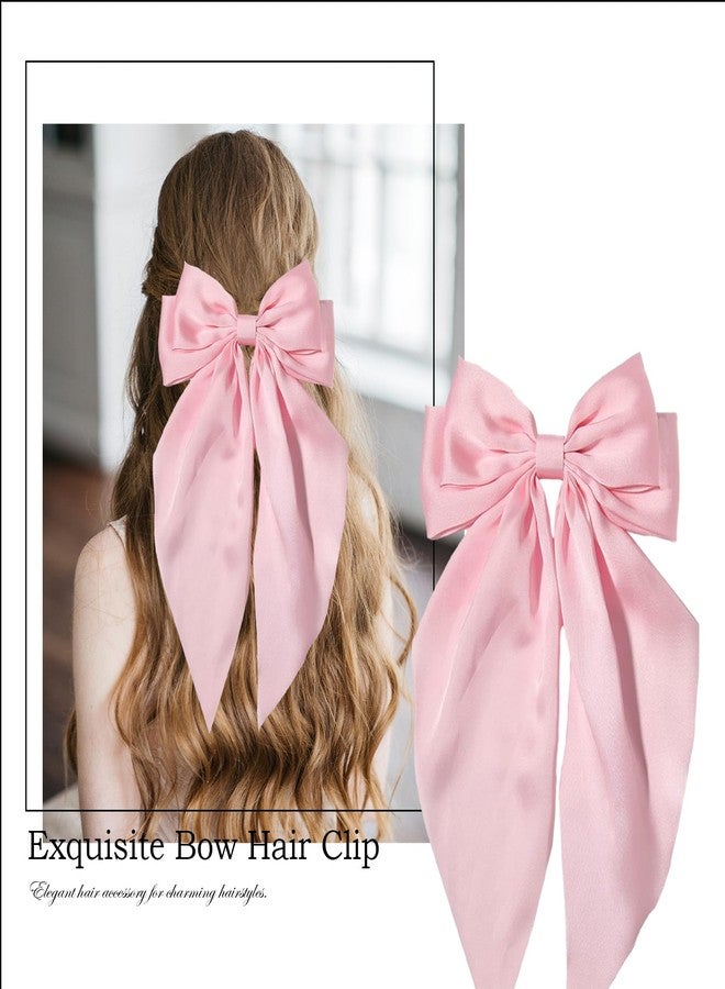 MHDGG 5Pcs Silky Satin Hair Bows for Women,5 Color Hair Bows Clips for Women Oversized Long Tail Hair Bows Hair Barrettes Hair Accessories Gifts Bowknot Aesthetic (Black White Pink Blue Rurple) - Image 2