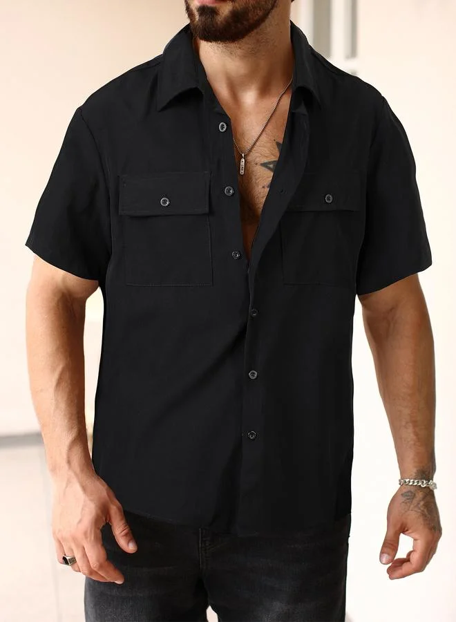 Take Two Men Plus Size Solid Shirt with Flap Pocket