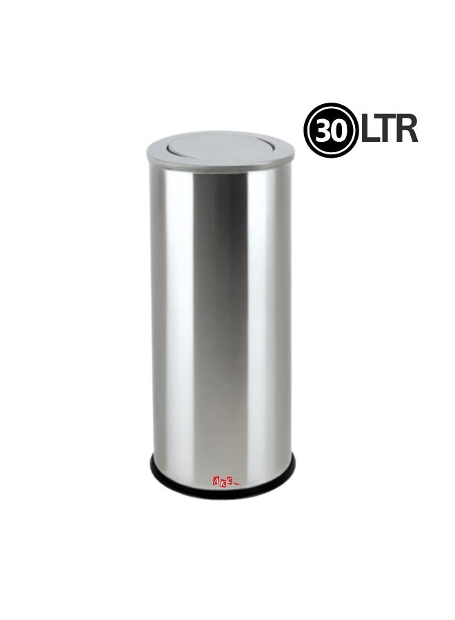 AKC سلة مهملات بغطاء متأرجح من الفولاذ المقاوم للصدأ 20 لتر/30 لتر - سلة نفايات عصرية مقاومة لبصمات الأصابع للمكاتب والأماكن التجارية والعامة، سهلة الاستخدام بدون لمس، تصميم متين وموفر للمساحة (30 لتر) - Image 2