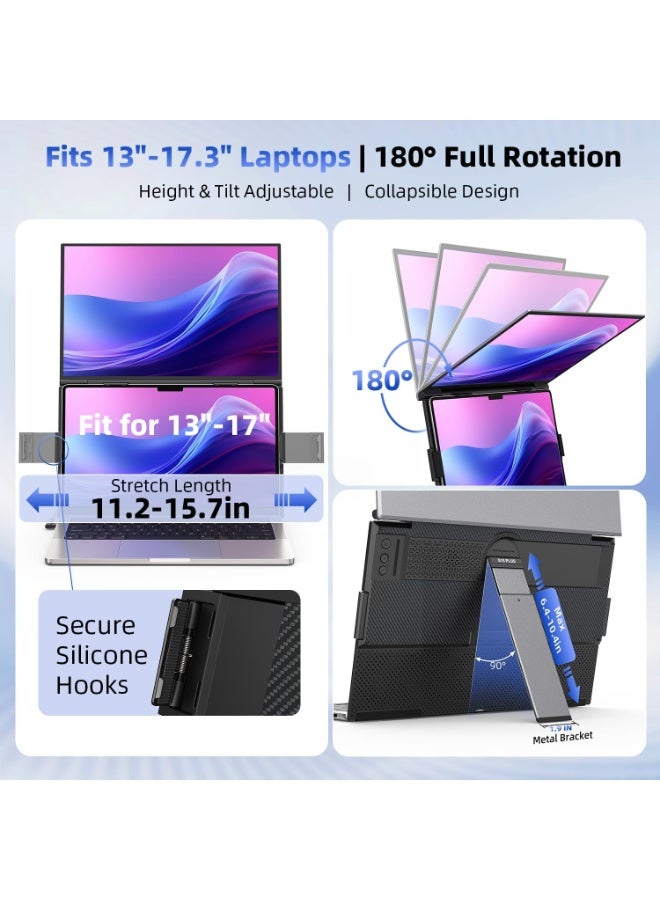 ڤي2كوم شاشة توسيع للابتوب 15.6 بوصة مزدوجة قابلة للطي، شاشة FHD 1080P IPS مع حامل تثبيت مدمج للابتوب، توصيل USB-C وHDMI، تصميم علوي مريح لأجهزة اللابتوب من 13 إلى 17.3 بوصة - Image 5