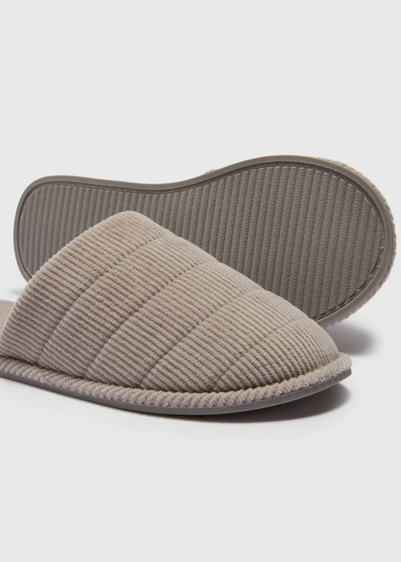 Matalan Grey Cord Closed Toe Slippers