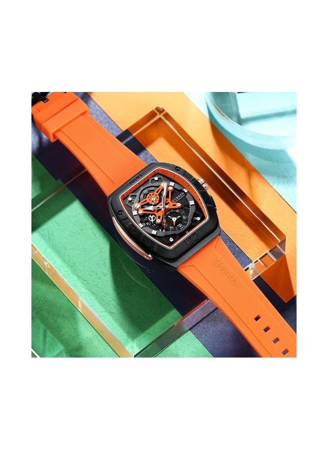 CURREN - CURREN 8443 Men's Waterproof Quartz Calendar Tape Multifunctional Watch Men's Watch Silicone Band With Orrignal Cureen Box - Image 1