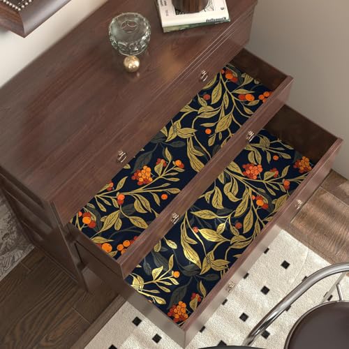 VOLEAAR Extra Long Dark Floral Peel and Stick Wallpaper - 17.5In x 32.8Ft Vintage Botanical Self-Adhesive Vinyl Contact Paper for Cubicles Drawers Cabinets Leaf Fruit Pattern Black Yellow Gold Orange - Image 2