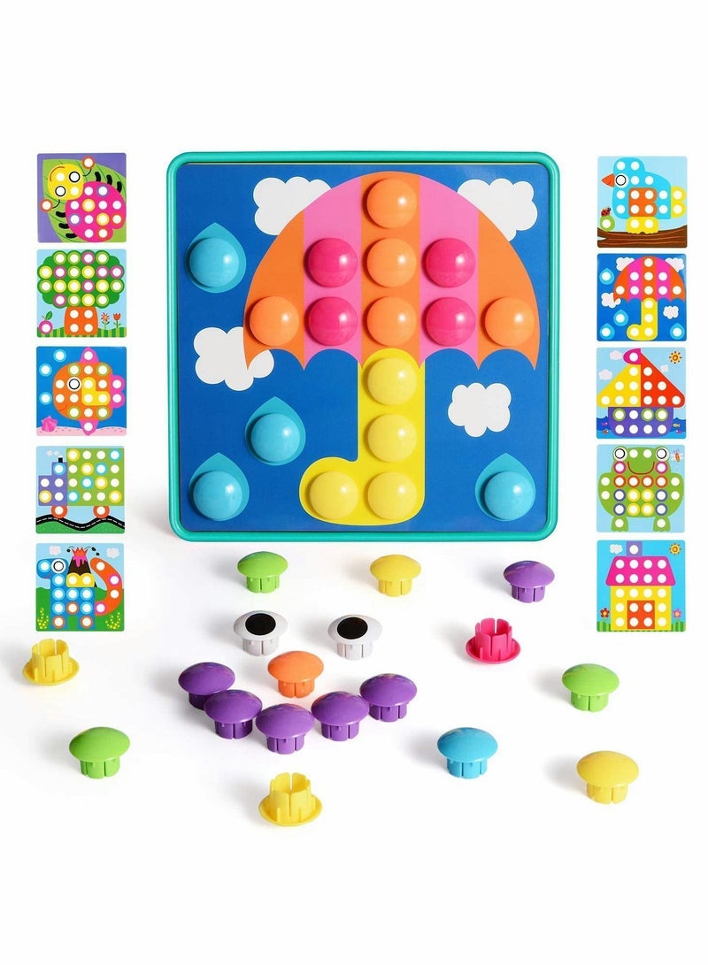 Toddler Crafts Puzzles Set, on Art Toys for Preschool Boys Girls, Early Developmental Activities Game, 10 Pictures and 46 ons, with a Box Easy to Storage  - Image 1