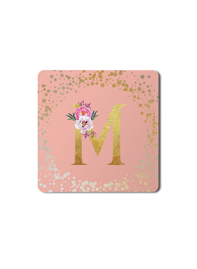 Stylizedd 2 Pack Designer Leather Coasters Mat for Beverage Drinks- Custom Monogram Initial Letter Floral Pattern Alphabet - M (Rose Pink) - Image 1