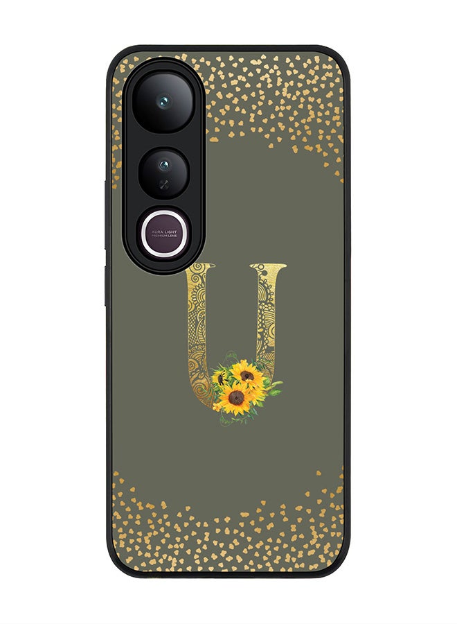 Stylizedd For vivo V50 Lite Case,Slim fit Camera Protection, Shockproof Thin Phone cover  - Custom Floral Monogram - U  (Olive Green )