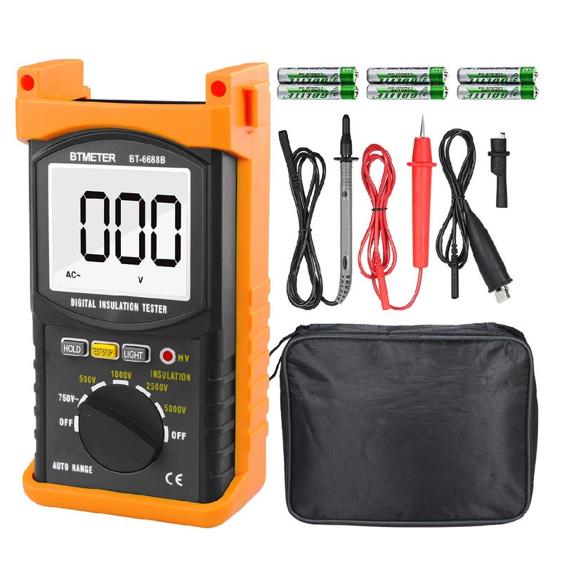 BTMETER BT-6688B Megohmmeter 200 Gig Ohm Digital Insulation Resistance Tester, 500V/1kV/2.5kV/5kV Test Voltage, Auto Ranging, Backlight Display - Image 1