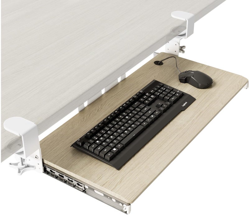 AX WABER Keyboard Tray Under Desk Pull Out with Extra Sturdy C Clamp Mount System 273 325 inch Including Clamps x 11 Inch SlideOut Platform Computer Drawer for Typing Grain AX01WG01 - Image 2
