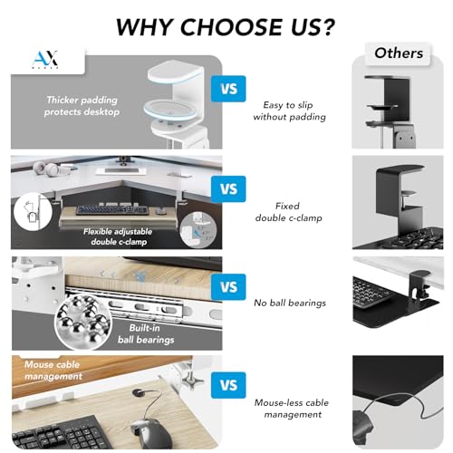 AX WABER Keyboard Tray Under Desk Pull Out with Extra Sturdy C Clamp Mount System 273 325 inch Including Clamps x 11 Inch SlideOut Platform Computer Drawer for Typing Grain AX01WG01 - Image 3