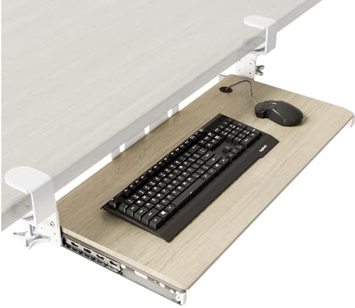 AX WABER Keyboard Tray Under Desk Pull Out with Extra Sturdy C Clamp Mount System 273 325 inch Including Clamps x 11 Inch SlideOut Platform Computer Drawer for Typing Grain AX01WG01 - Image 1