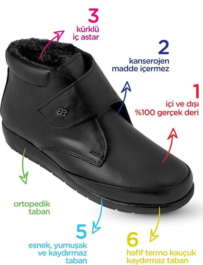 Ispartalılar Ispartaliler 200 Orthopedic Black Mother Boots with Fur Insole Women's Velcro Boots Shoes  - Image 2