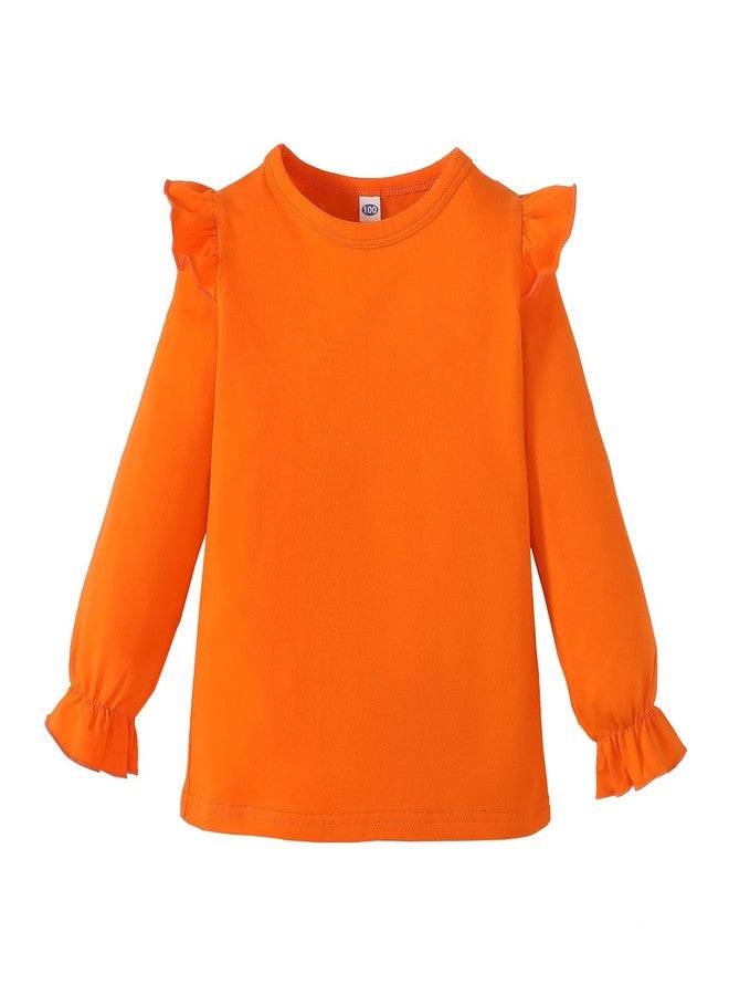Magic Park بلوزة طويلة الأكمام للبنات من ماجيك بارك 12M-14Y تي شيرت بلون صلب للأطفال تي شيرت بأكمام مزخرفة للبنات الصغيرة ملابس شتوية عادية (تي شيرت برتقالي طويل، 4-5 سنوات) - Image 1
