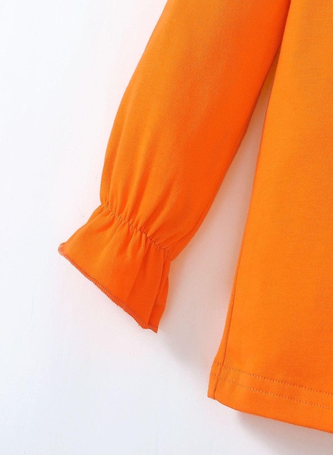 Magic Park بلوزة طويلة الأكمام للبنات من ماجيك بارك 12M-14Y تي شيرت بلون صلب للأطفال تي شيرت بأكمام مزخرفة للبنات الصغيرة ملابس شتوية عادية (تي شيرت برتقالي طويل، 4-5 سنوات) - Image 4