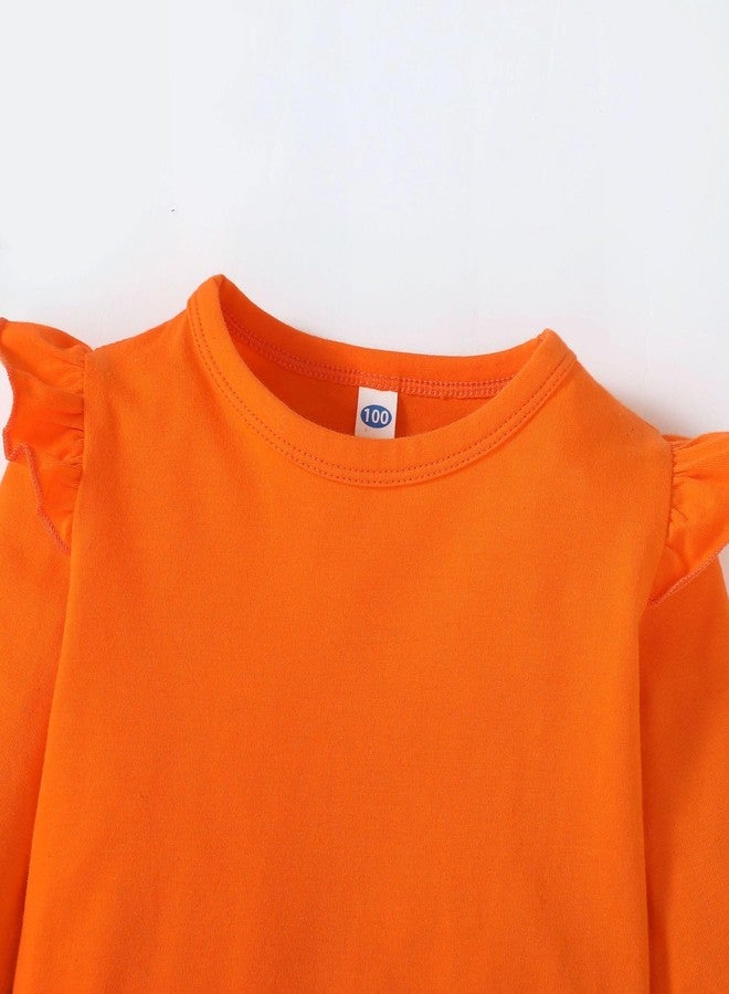 Magic Park بلوزة طويلة الأكمام للبنات من ماجيك بارك 12M-14Y تي شيرت بلون صلب للأطفال تي شيرت بأكمام مزخرفة للبنات الصغيرة ملابس شتوية عادية (تي شيرت برتقالي طويل، 4-5 سنوات) - Image 3