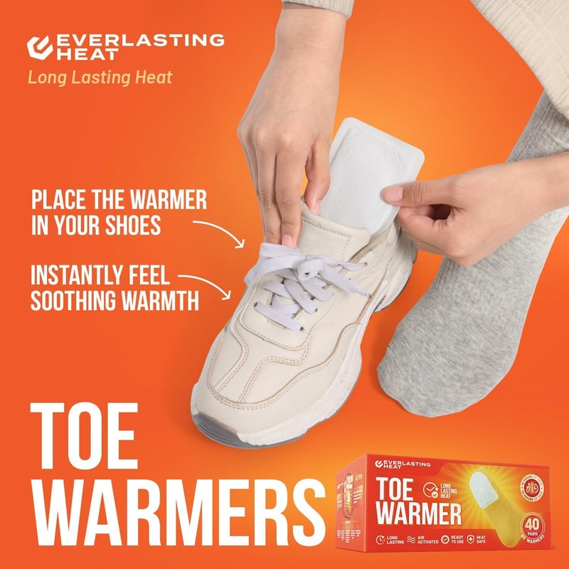 Everlasting Heat Toe Warmers 40 Pairs (80 Warmers) - Up to 10 Hours of Long Lasting Warmth and Toe Warmers for Feet - Easy Air Activation - Ultra Thin, TSA Approved - Image 4