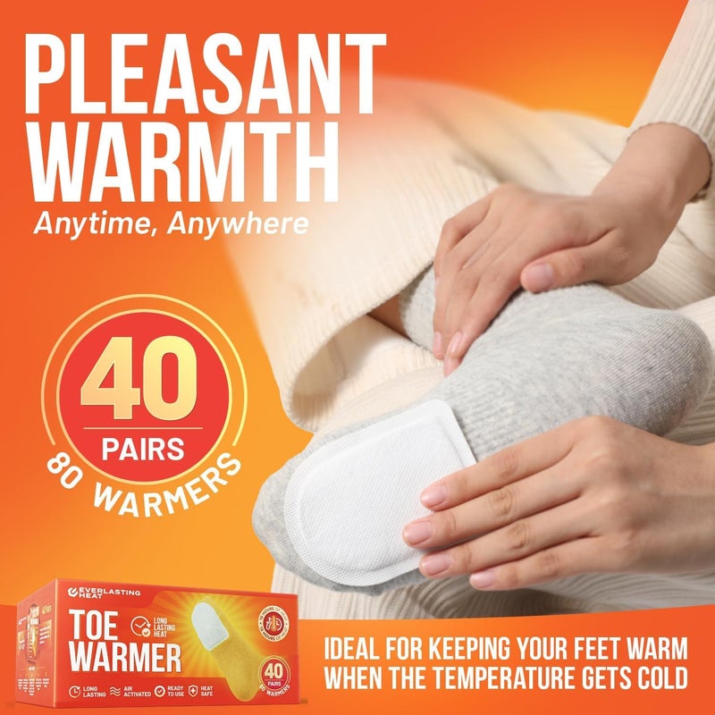 Everlasting Heat Toe Warmers 40 Pairs (80 Warmers) - Up to 10 Hours of Long Lasting Warmth and Toe Warmers for Feet - Easy Air Activation - Ultra Thin, TSA Approved - Image 3