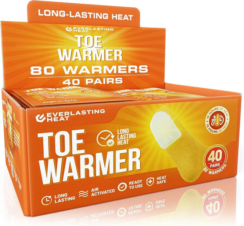 Everlasting Heat Toe Warmers 40 Pairs (80 Warmers) - Up to 10 Hours of Long Lasting Warmth and Toe Warmers for Feet - Easy Air Activation - Ultra Thin, TSA Approved - Image 1