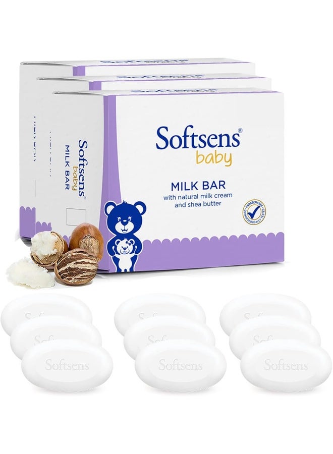 Softsens Baby Soap - Milk Bar Soap with Natural Milk Cream & Shea Butter, 100gx3 (Pack of 3, 9 Soaps) - Image 1
