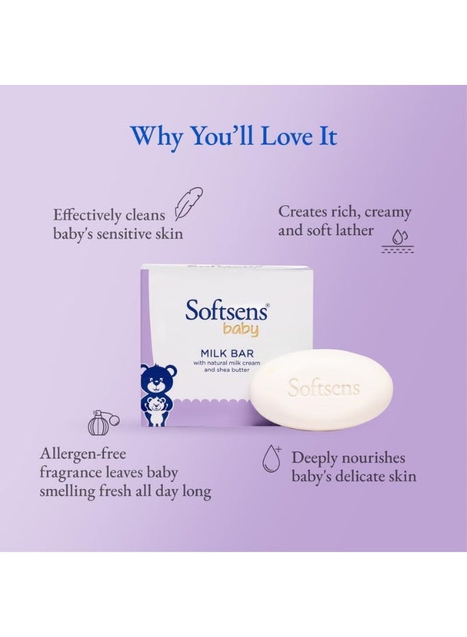 Softsens Baby Soap - Milk Bar Soap with Natural Milk Cream & Shea Butter, 100gx3 (Pack of 3, 9 Soaps) - Image 3