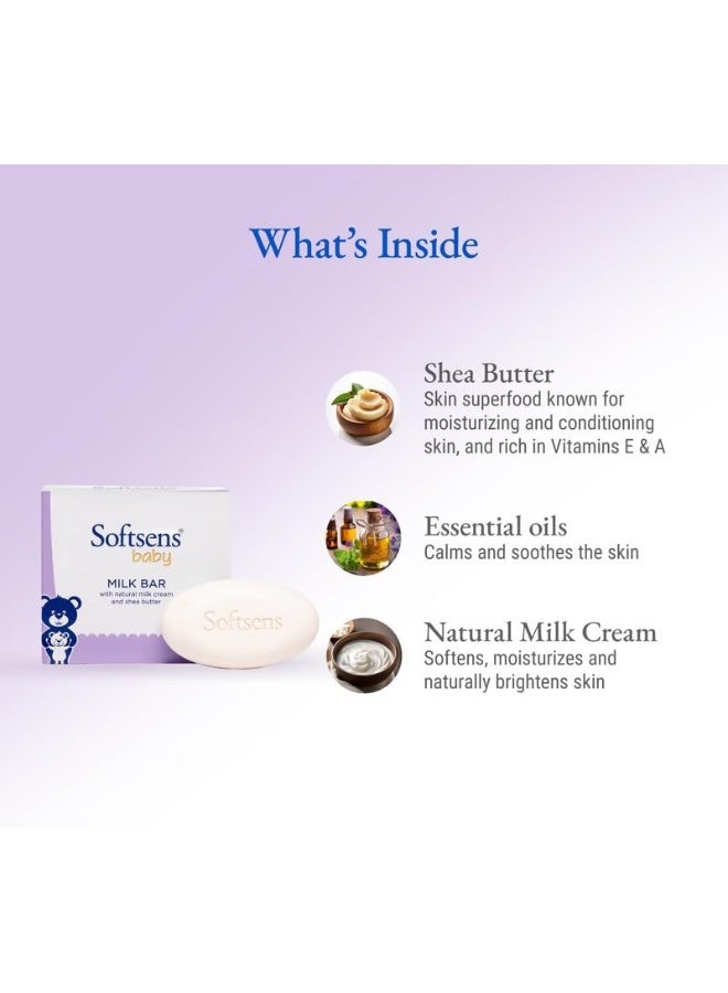 Softsens Baby Soap - Milk Bar Soap with Natural Milk Cream & Shea Butter, 100gx3 (Pack of 3, 9 Soaps) - Image 2
