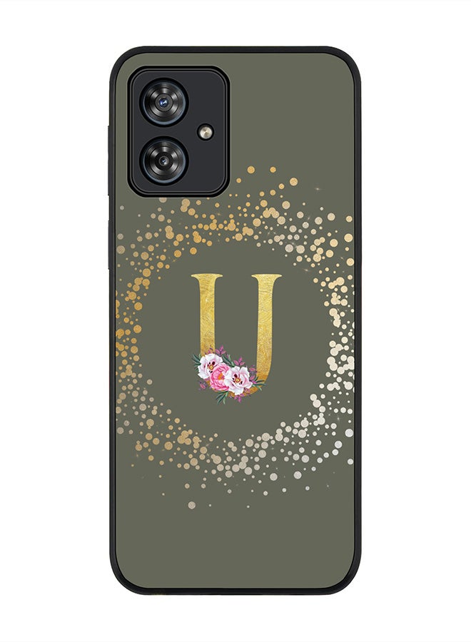 Stylizedd Rugged Black Case for Motorola Moto G54 / Motorola Moto G54 Power / Motorola Moto G64 5G,Custom Monogram Letter Floral Alphabet - U(Olive Green) - Image 1