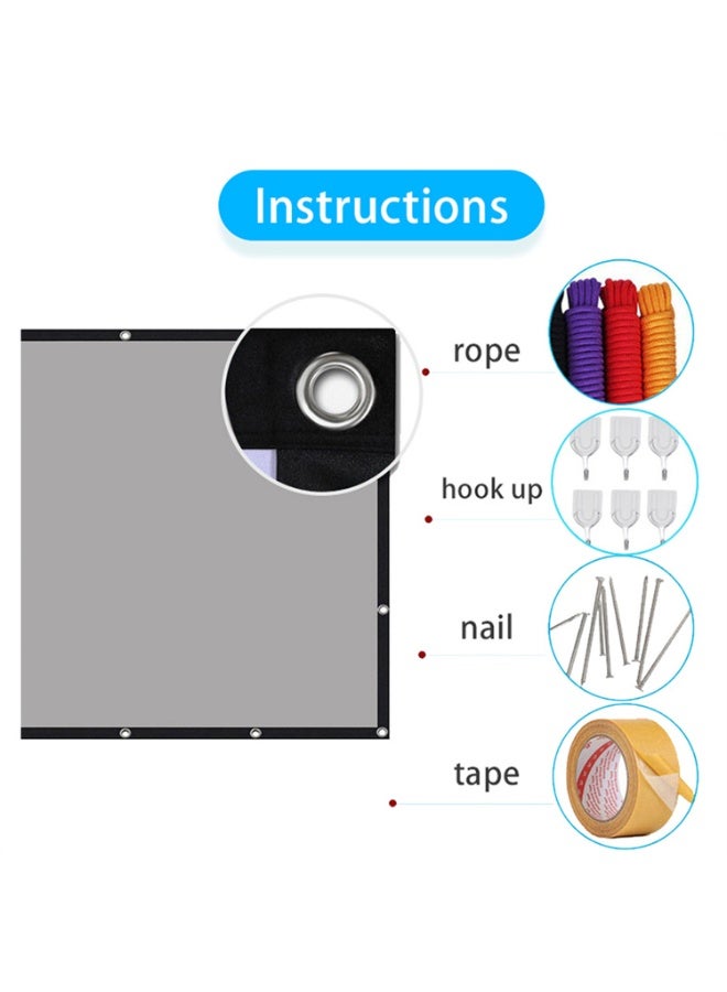 133inch Projector Screen, Portable 16:9 4K Reflective Fabric Cloth Projection Gray Screen For 1LCD Series Movie Video Home Projectors Easy to Install without Drilling Holes DIY Paint Frame Screen/Cloth - Image 4