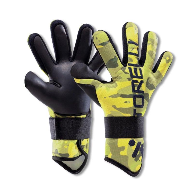 Storelli Challenger Goalkeeper Gloves Youth Soccer Gloves Enhanced Protection Adjustable Superior Grip Unisex Yellow Camo Size 4 - Image 2