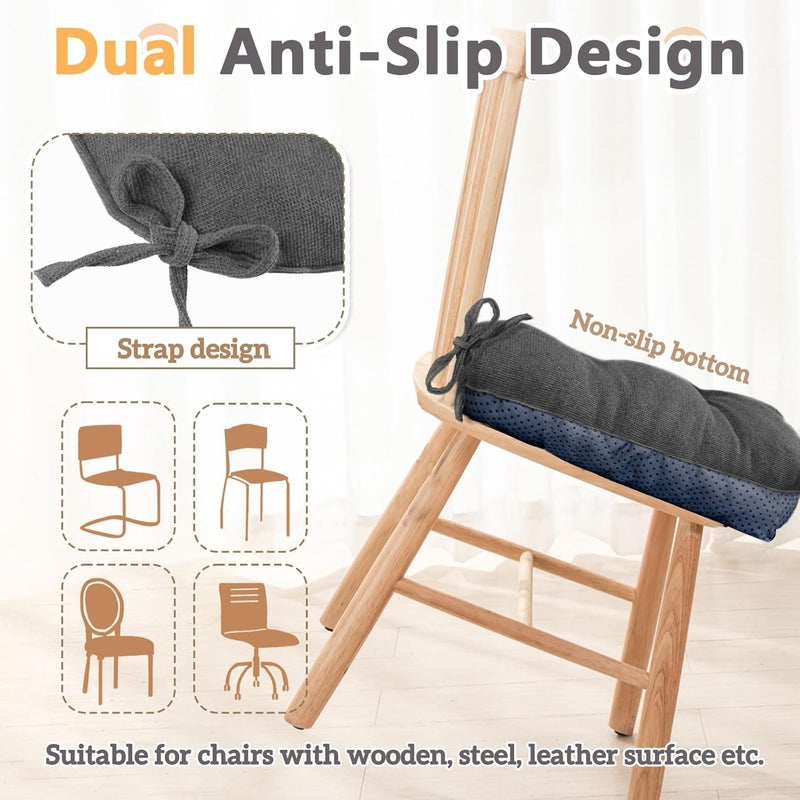 MAGIC ELEPHANT Chair Cushions for Dining Chair, Shredded Memory Foam Kitchen Chair Cushions Set of 4, Non-Slip Thick Dinning Room Chair Pads Seat Cushions, 15.5" x 15.5" x 4" (Grey) - Image 4