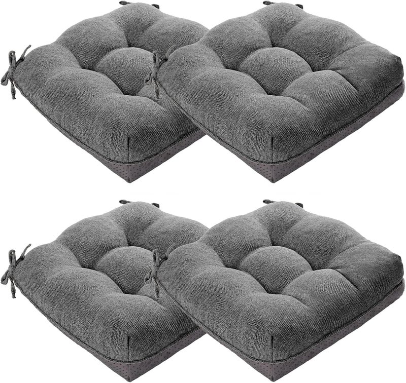 MAGIC ELEPHANT Chair Cushions for Dining Chair, Shredded Memory Foam Kitchen Chair Cushions Set of 4, Non-Slip Thick Dinning Room Chair Pads Seat Cushions, 15.5" x 15.5" x 4" (Grey) - Image 1