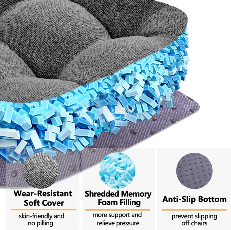 MAGIC ELEPHANT Chair Cushions for Dining Chair, Shredded Memory Foam Kitchen Chair Cushions Set of 4, Non-Slip Thick Dinning Room Chair Pads Seat Cushions, 15.5" x 15.5" x 4" (Grey) - Image 2
