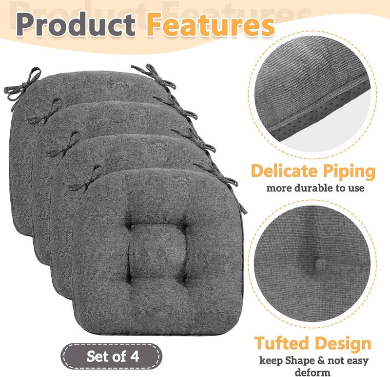 MAGIC ELEPHANT Chair Cushions for Dining Chair, Shredded Memory Foam Kitchen Chair Cushions Set of 4, Non-Slip Thick Dinning Room Chair Pads Seat Cushions, 15.5" x 15.5" x 4" (Grey) - Image 5
