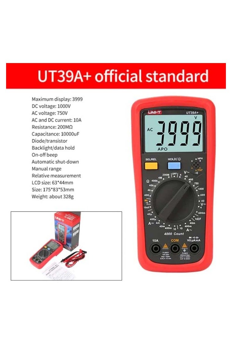 UniT UNI-T UT39A+ Digital Multimeter Auto Range with LCD Backlight Data Hold Multimetro Tester (UT39A+) - Image 2