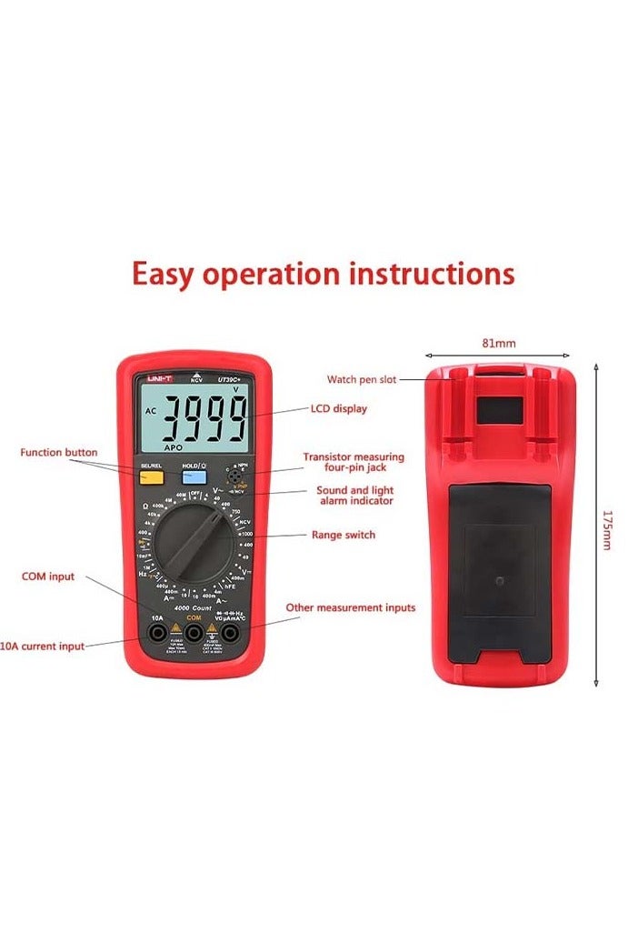 UniT UNI-T UT39A+ Digital Multimeter Auto Range with LCD Backlight Data Hold Multimetro Tester (UT39A+) - Image 4
