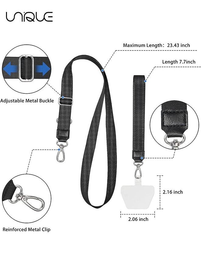 Unique - Phone Lanyard, Adjustable Crossbody Around Neck Lanyard and Wrist Strap Tether Phone Charms with 2 Sticky Pads Compatible for iPhone,Samsung Galaxy and All Smartphones-Black - Image 1