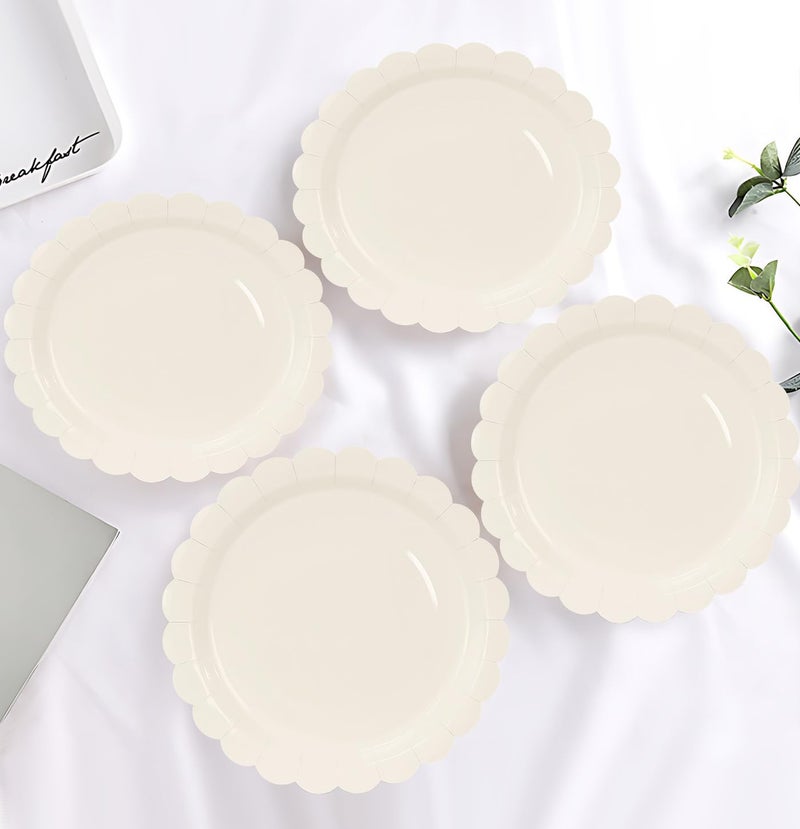 HEIPINIUYE 50 Pieces Ivory Paper Plates 7 Inch Ivory Scalloped Plates Disposable Dinner Plates for Wedding Baby Shower Birthday Party Dessert Plates - Image 4