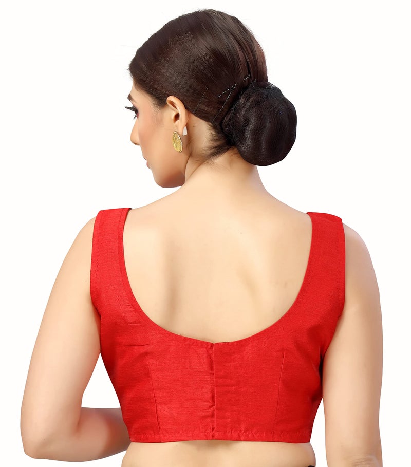 Studio Shringaar Women's Readymade Art Silk Sleeveless Saree Blouse (Red, 42) - Image 4