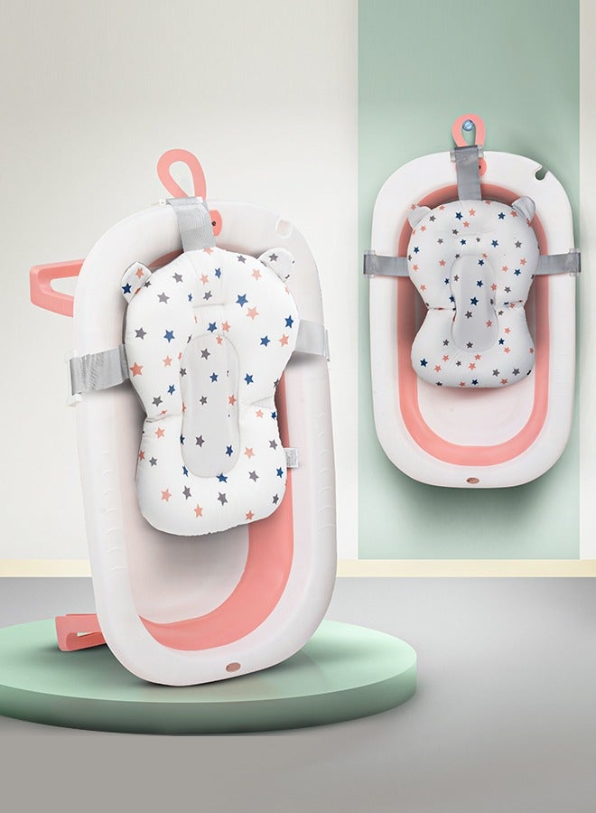 BAYBEE حوض استحمام للأطفال قابل للطي مع قاعدة مضادة للانزلاق، وسادة دعم، قابس استشعار درجة الحرارة وقابل للتعليق على الحائط 0-3 سنوات، وردي - Image 1