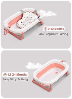 BAYBEE Foldable Baby Bath Tub With Anti-Skid Base, Support Cushion, Temperature Sensing Plug And Wall Mountable 0-3 Years, Pink  - Image 3