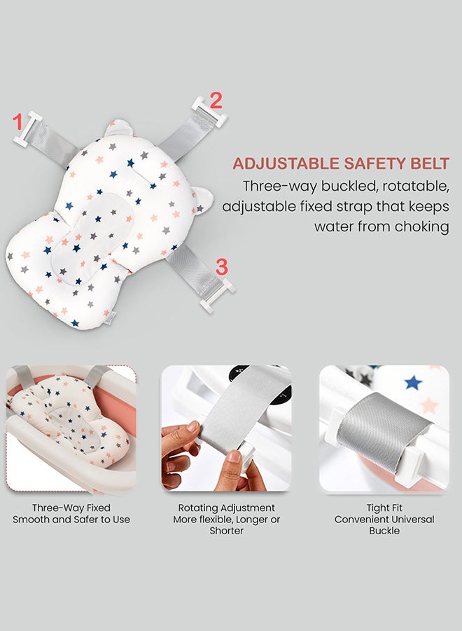 BAYBEE حوض استحمام للأطفال قابل للطي مع قاعدة مضادة للانزلاق، وسادة دعم، قابس استشعار درجة الحرارة وقابل للتعليق على الحائط 0-3 سنوات، وردي - Image 5